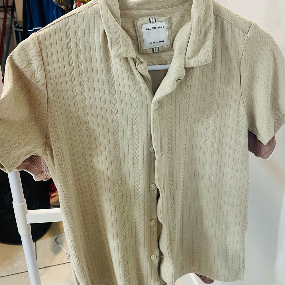 Cactus Beige Textured Button Down Shirt